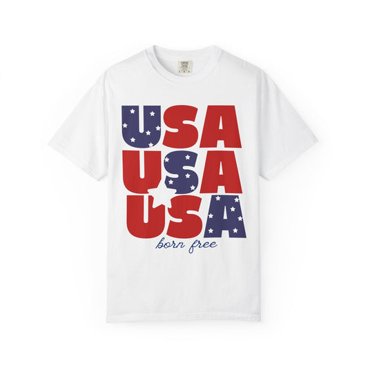 USA Born Free T-Shirt — Patriotic Red White Blue Tee T-Shirt Holley Girl