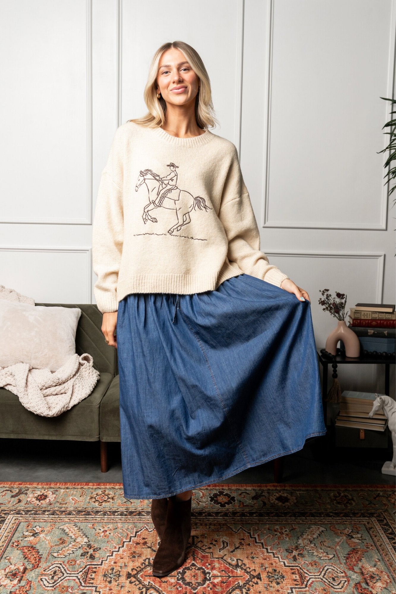 Back in the Saddle Sweater in Butter Clothing Holley Girl