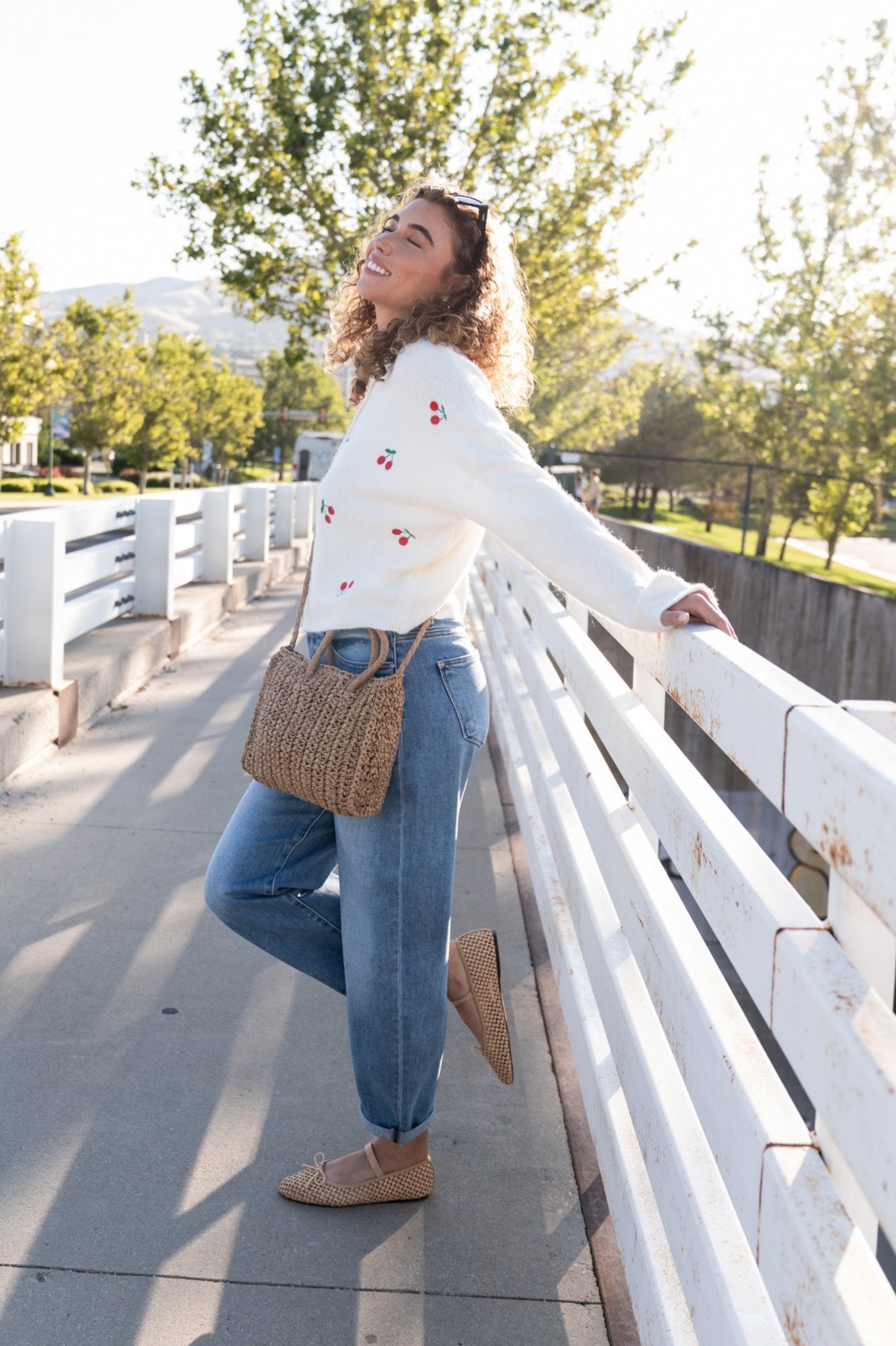 Evanston Cardigan in Cream Cherries Clothing Holley Girl
