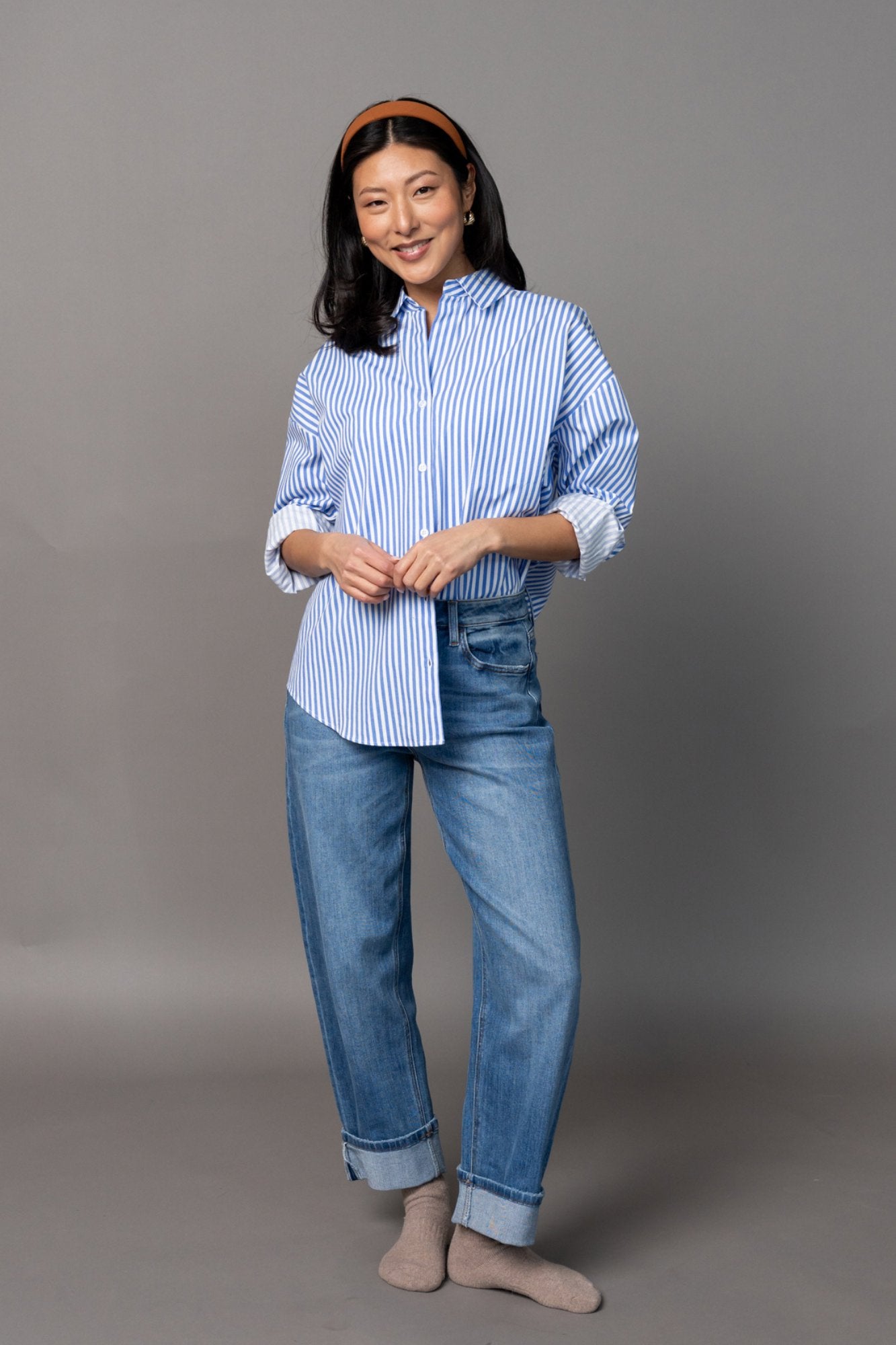 Smooth Sailing Button Up in Blue Clothing Holley Girl