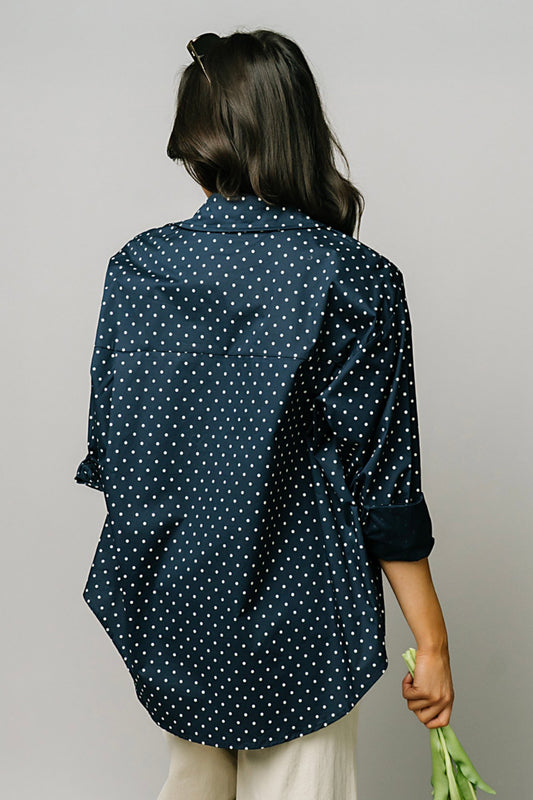 Polka Dot Button Up in Navy Clothing Holley Girl