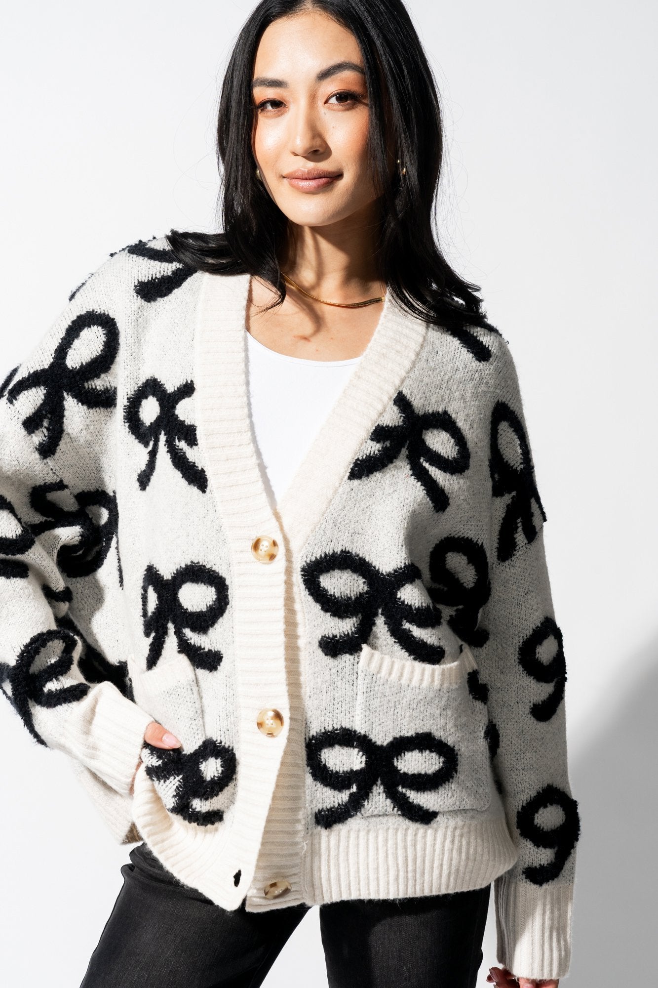 Bow Charm Cardigan Clothing Holley Girl