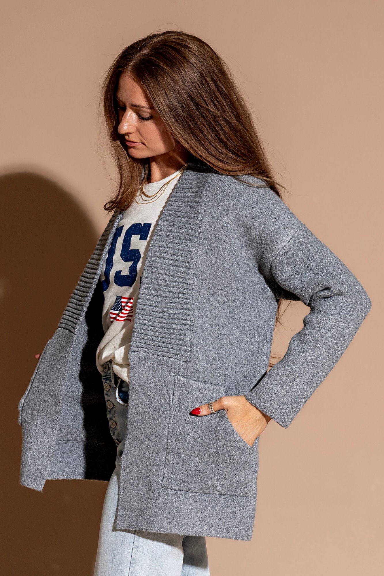 Harlow Cardigan in Grey Clothing Holley Girl
