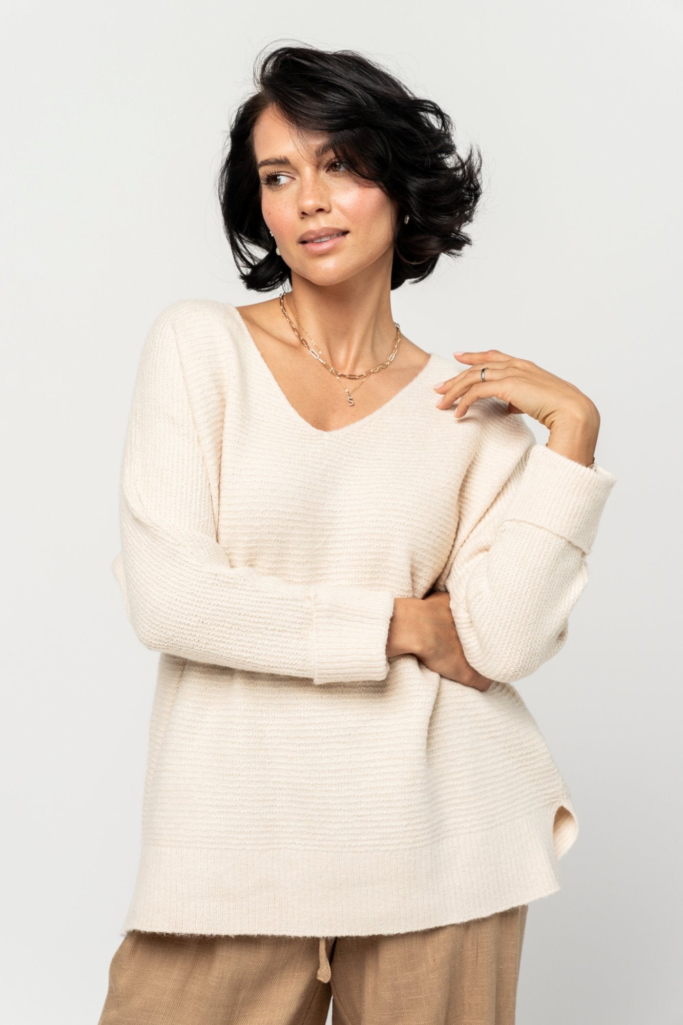 Ladies cream hotsell v neck jumper