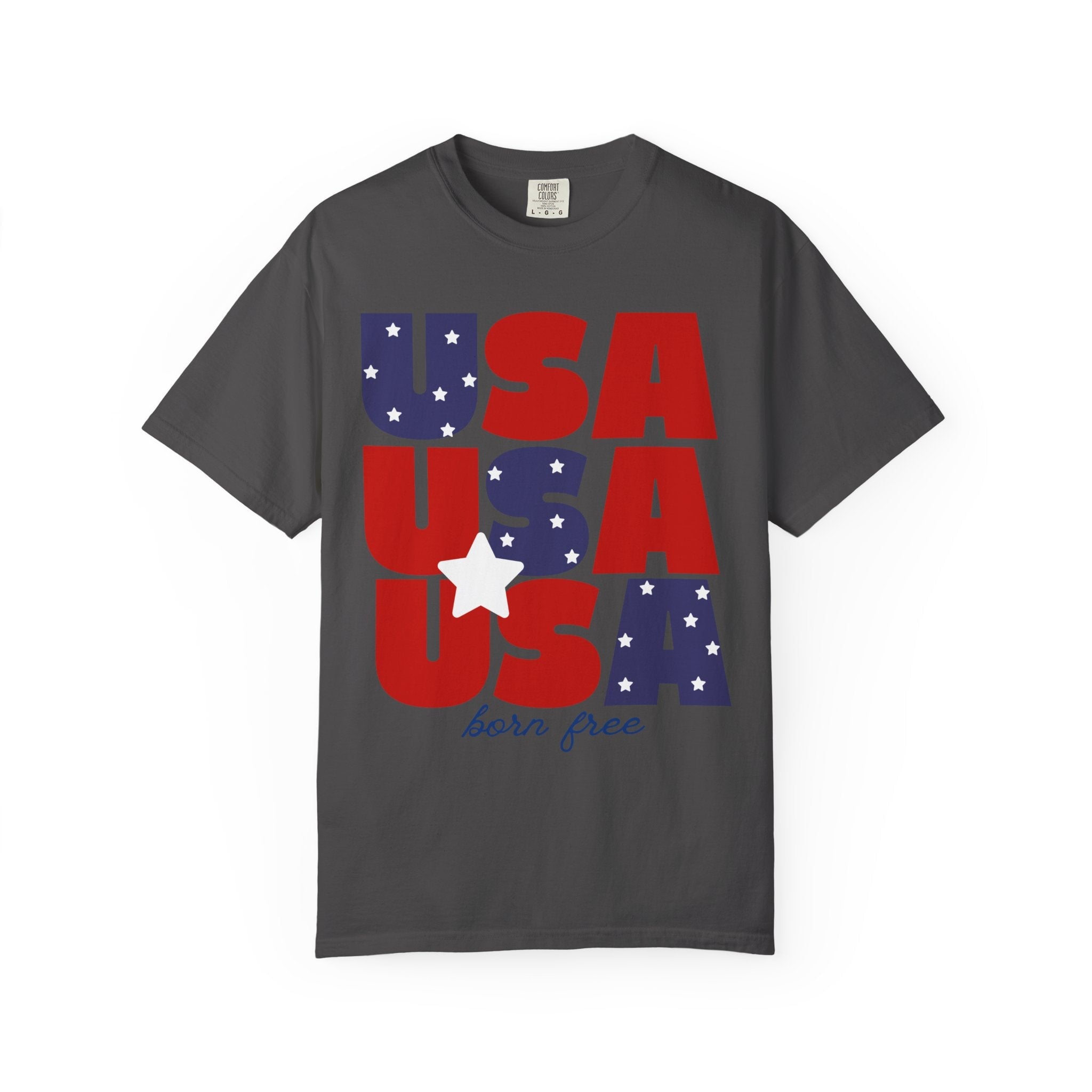 USA Born Free T-Shirt — Patriotic Red White Blue Tee T-Shirt Holley Girl 