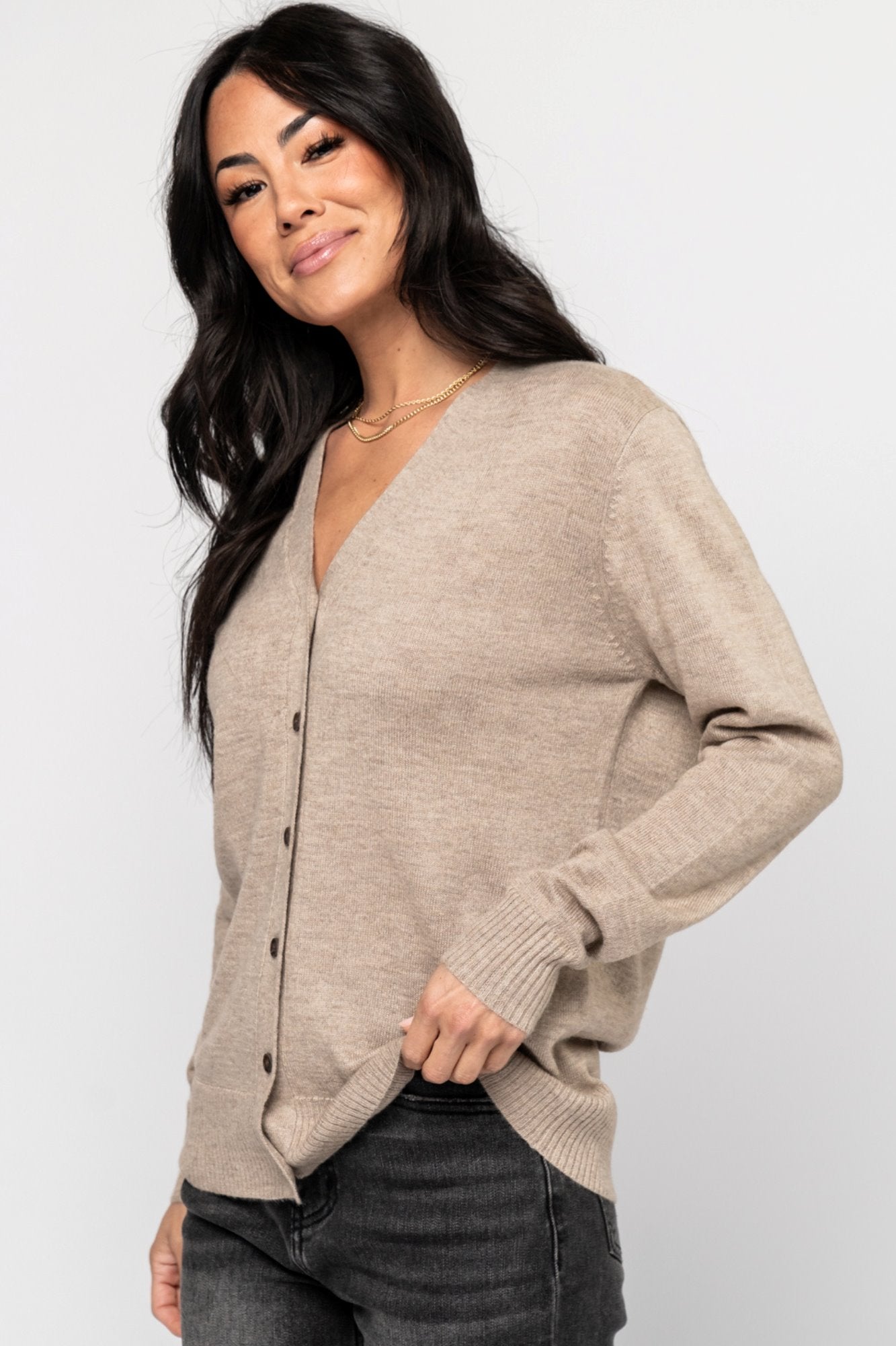 Hueson Cardigan in Taupe Holley Girl 