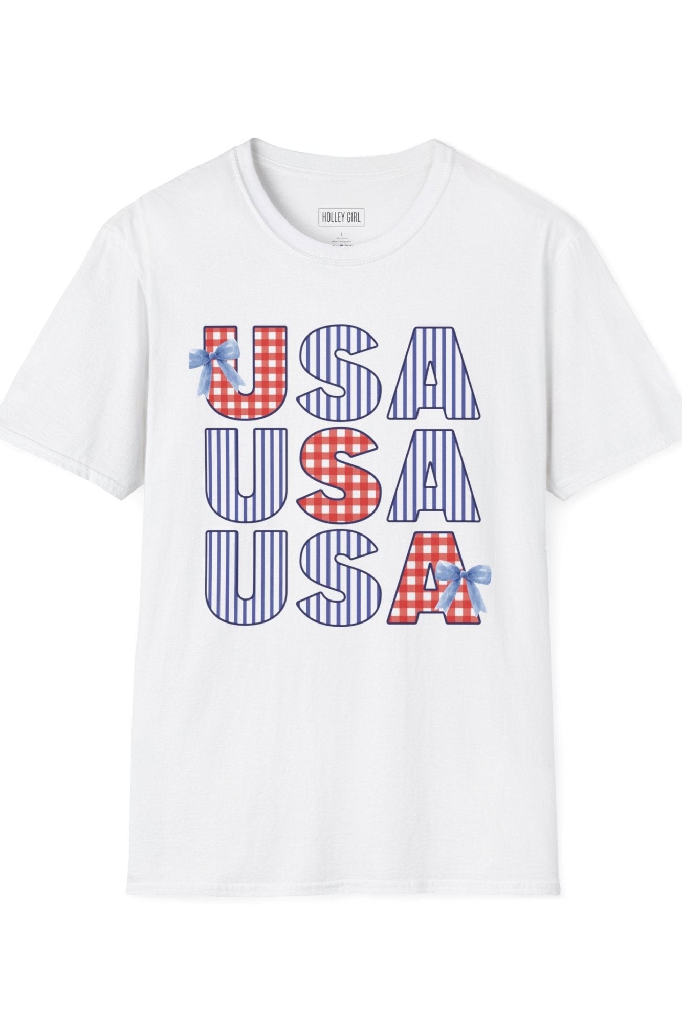 USA Gingham and Stripes Graphic Tee T-Shirt Holley Girl 