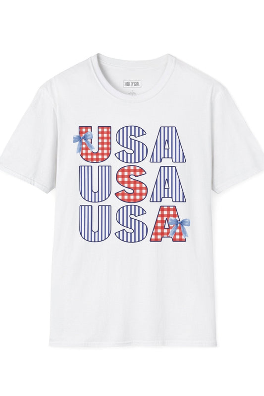 USA Gingham and Stripes Graphic Tee T-Shirt Holley Girl 