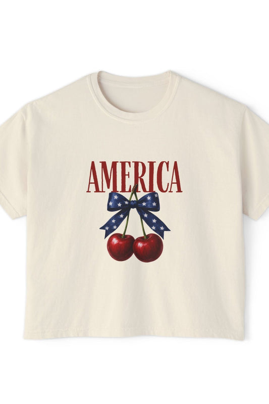 American Cherry Boxy Graphic Tee T-Shirt Printify 
