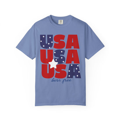 USA Born Free T-Shirt — Patriotic Red White Blue Tee T-Shirt Holley Girl 