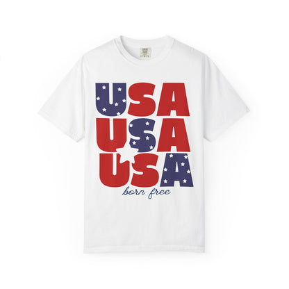 USA Born Free T-Shirt — Patriotic Red White Blue Tee T-Shirt Holley Girl 
