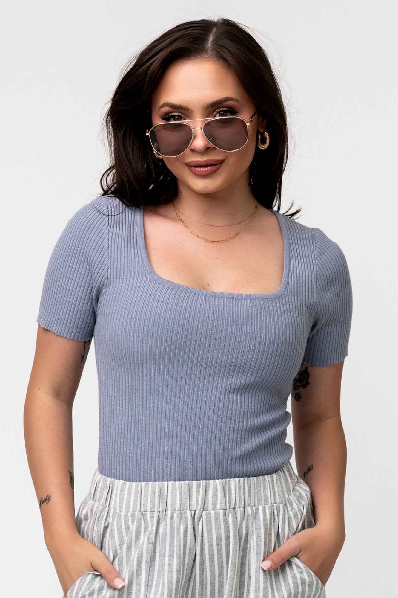 Rae Top in Dusty Blue Holley Girl 