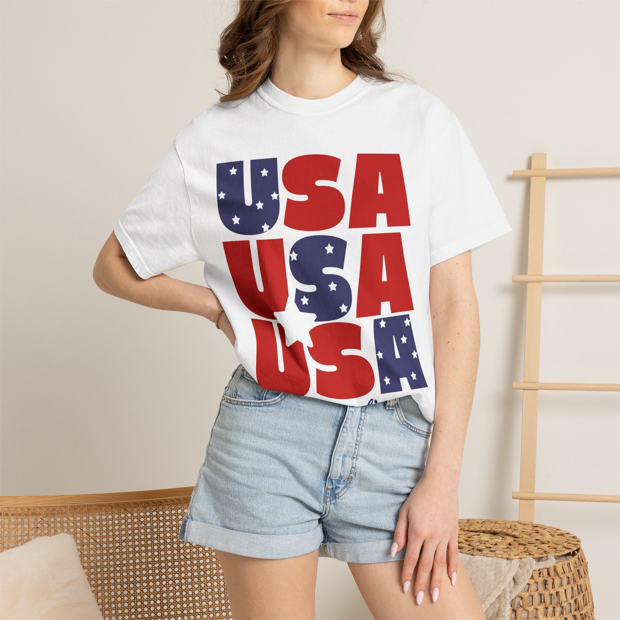 USA Born Free T-Shirt — Patriotic Red White Blue Tee T-Shirt Holley Girl White S 