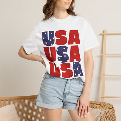 USA Born Free T-Shirt — Patriotic Red White Blue Tee T-Shirt Holley Girl White S 