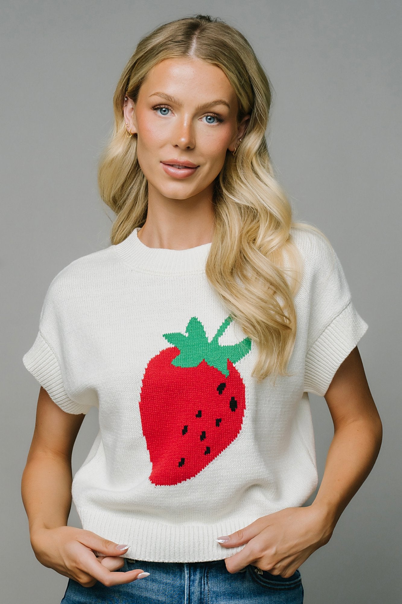 Strawberry Season Knit in Ivory Clothing Holley Girl 