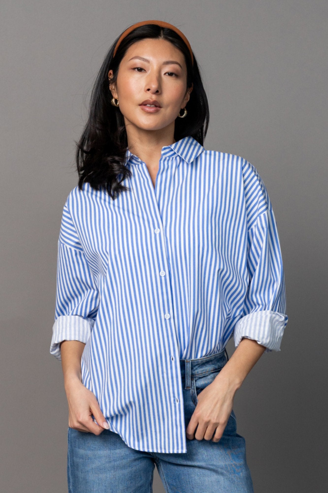 Smooth Sailing Button Up in Blue Clothing Holley Girl 