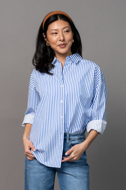 Smooth Sailing Button Up in Blue Clothing Holley Girl 