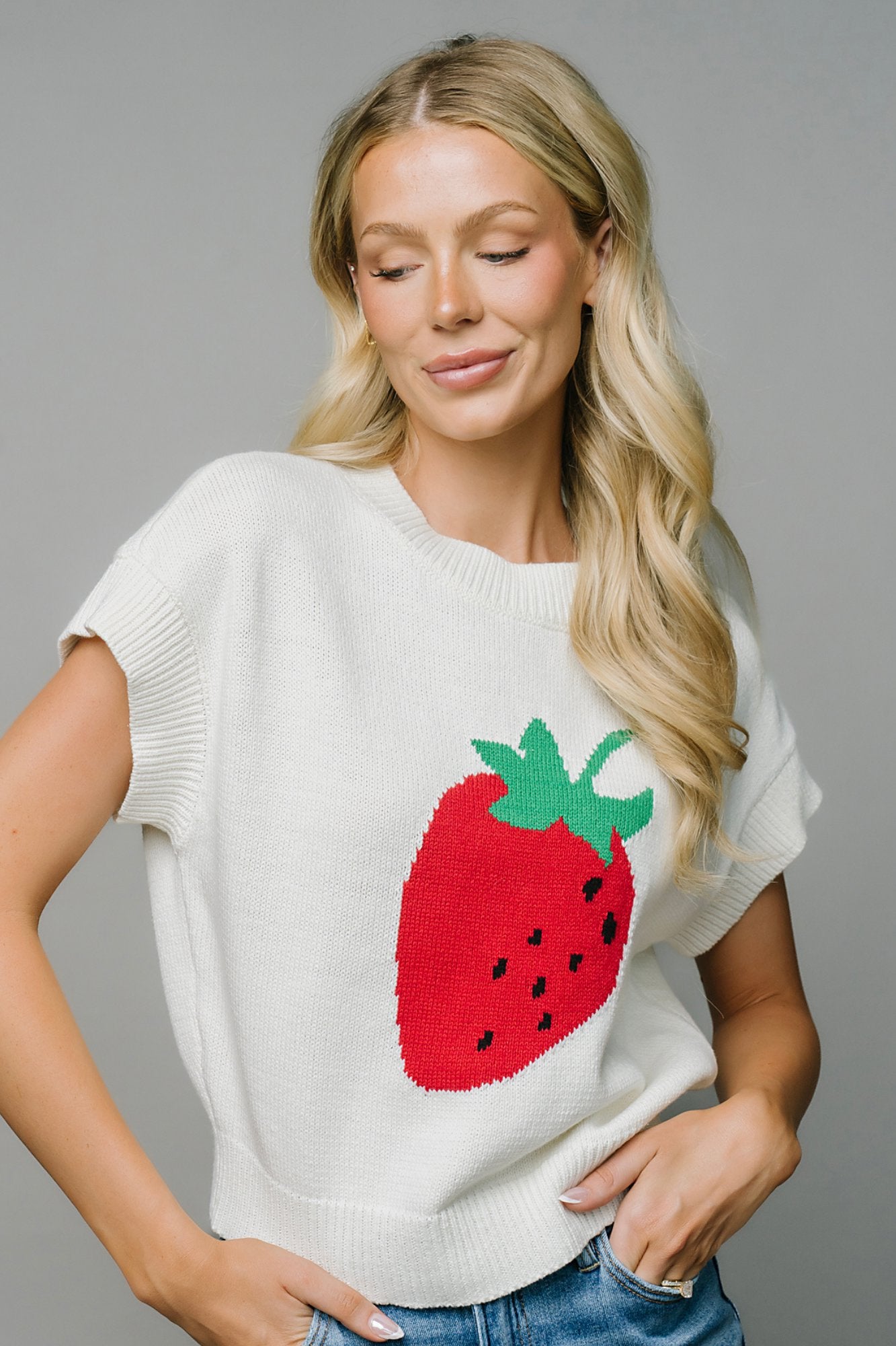 Strawberry Season Knit in Ivory Clothing Holley Girl 