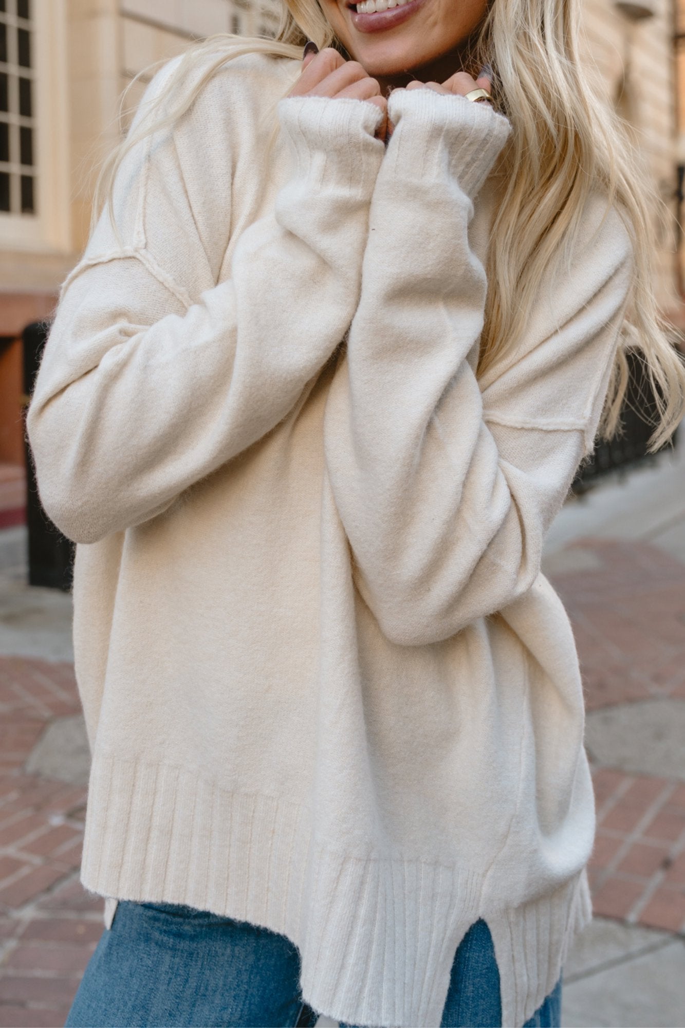 Drapey Cream Sweater Clothing Holley Girl 