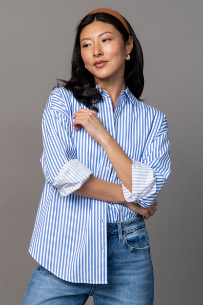 Smooth Sailing Button Up in Blue Clothing Holley Girl 