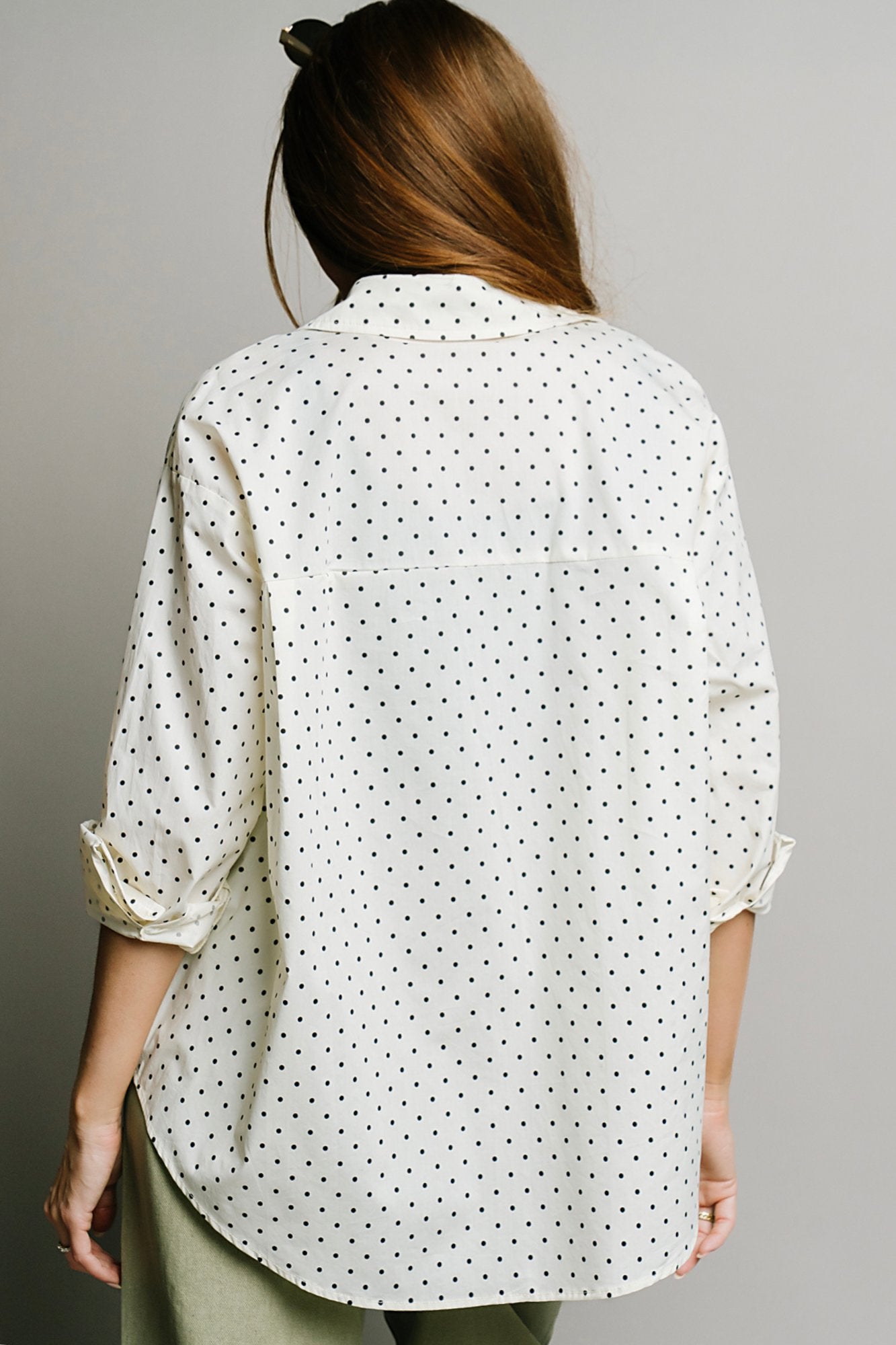 Polka Dot Button Up in Cream Clothing Holley Girl 