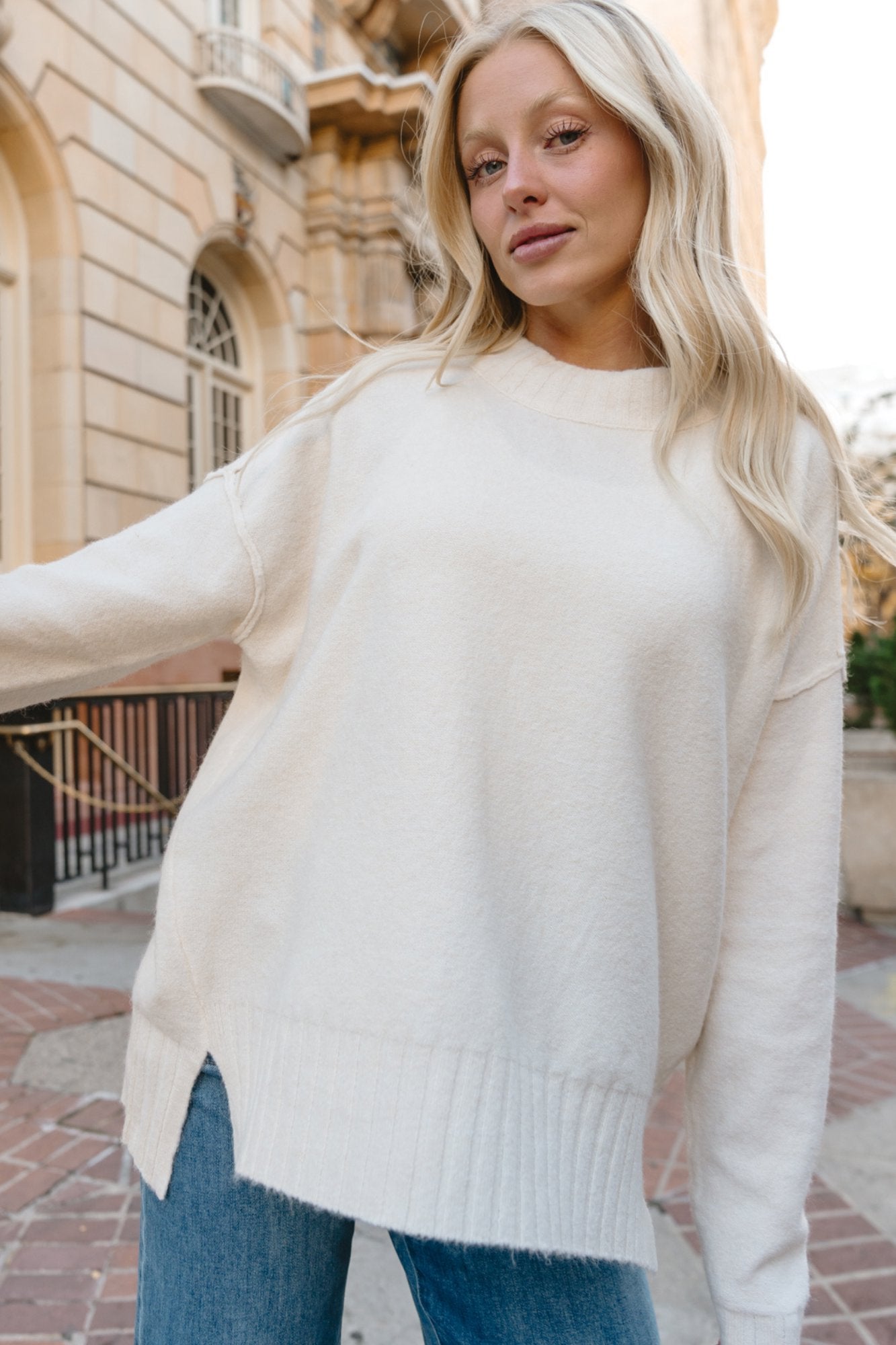 Drapey Cream Sweater Clothing Holley Girl 