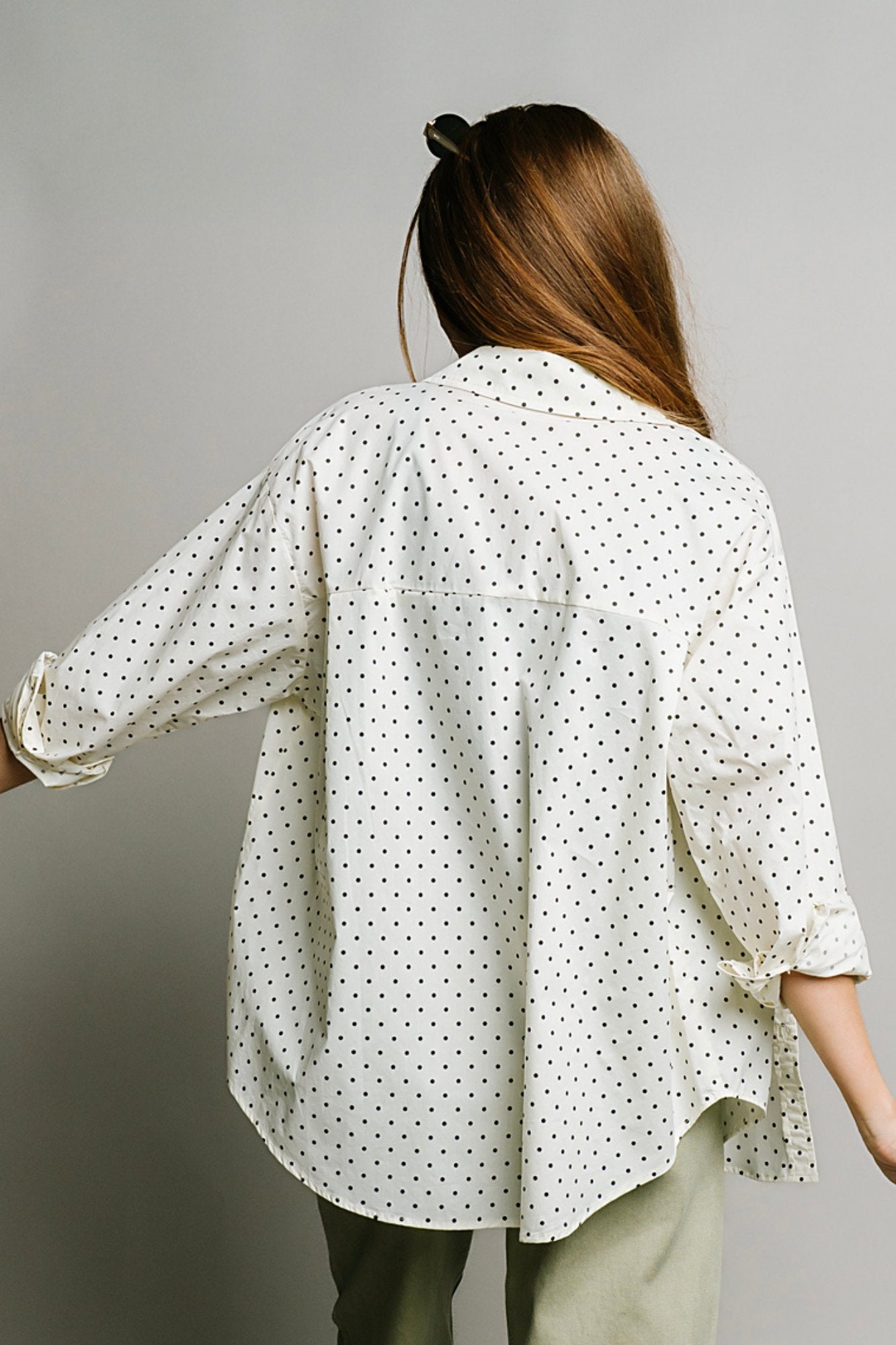 Polka Dot Button Up in Cream Clothing Holley Girl 