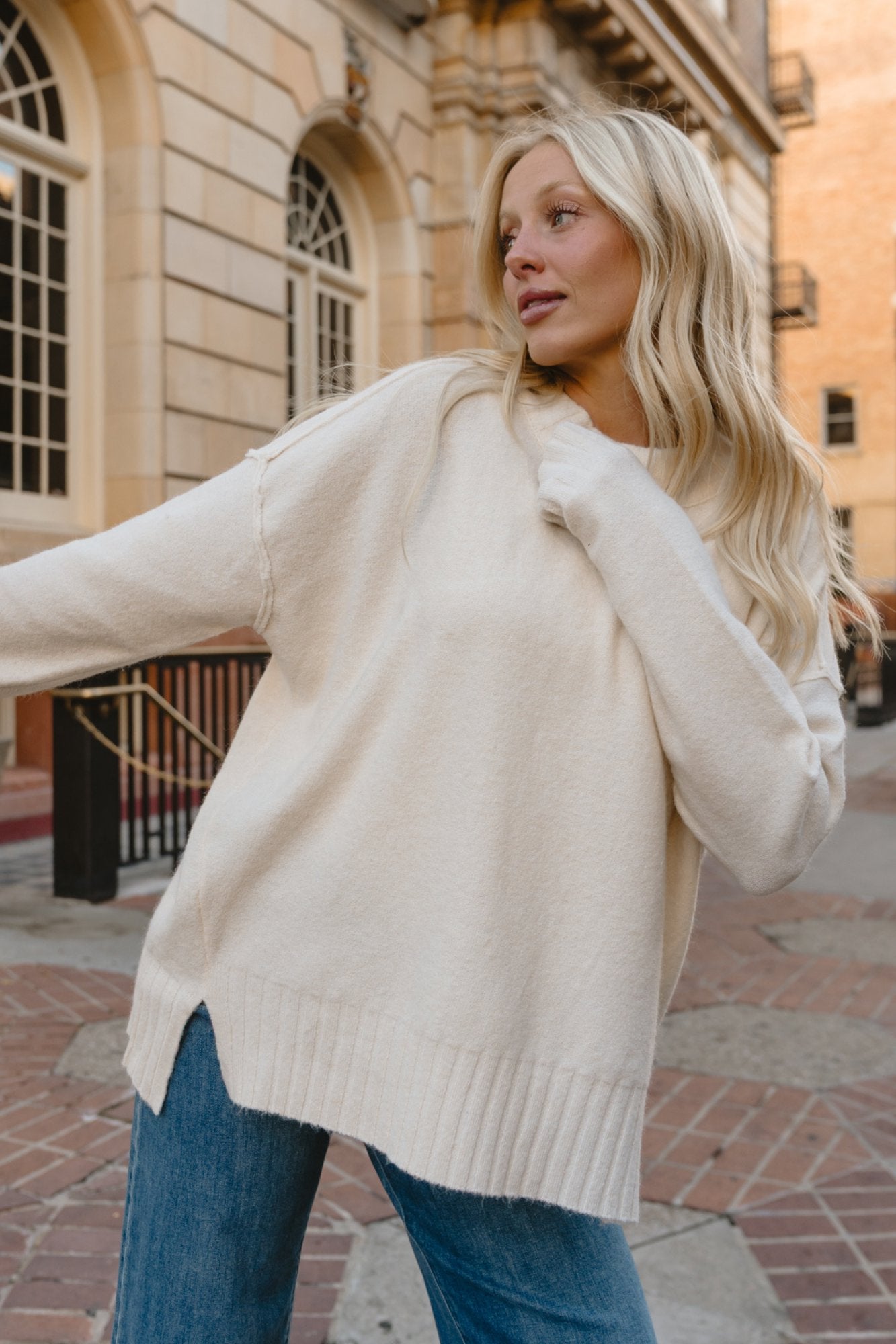 Drapey Cream Sweater Clothing Holley Girl 