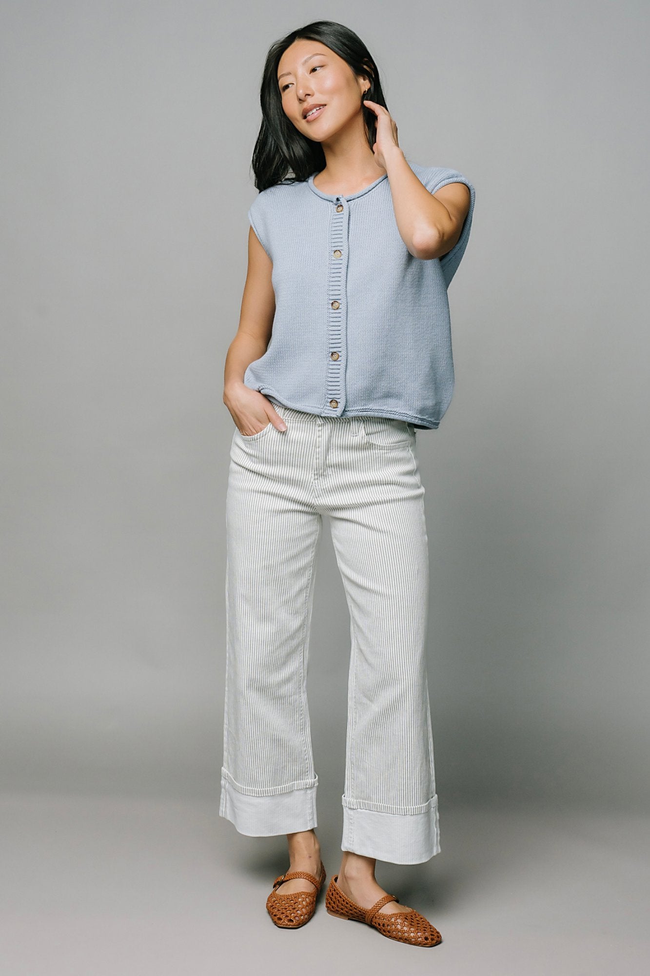 Ellis Pinstripe Wide Leg Jeans Clothing Holley Girl 