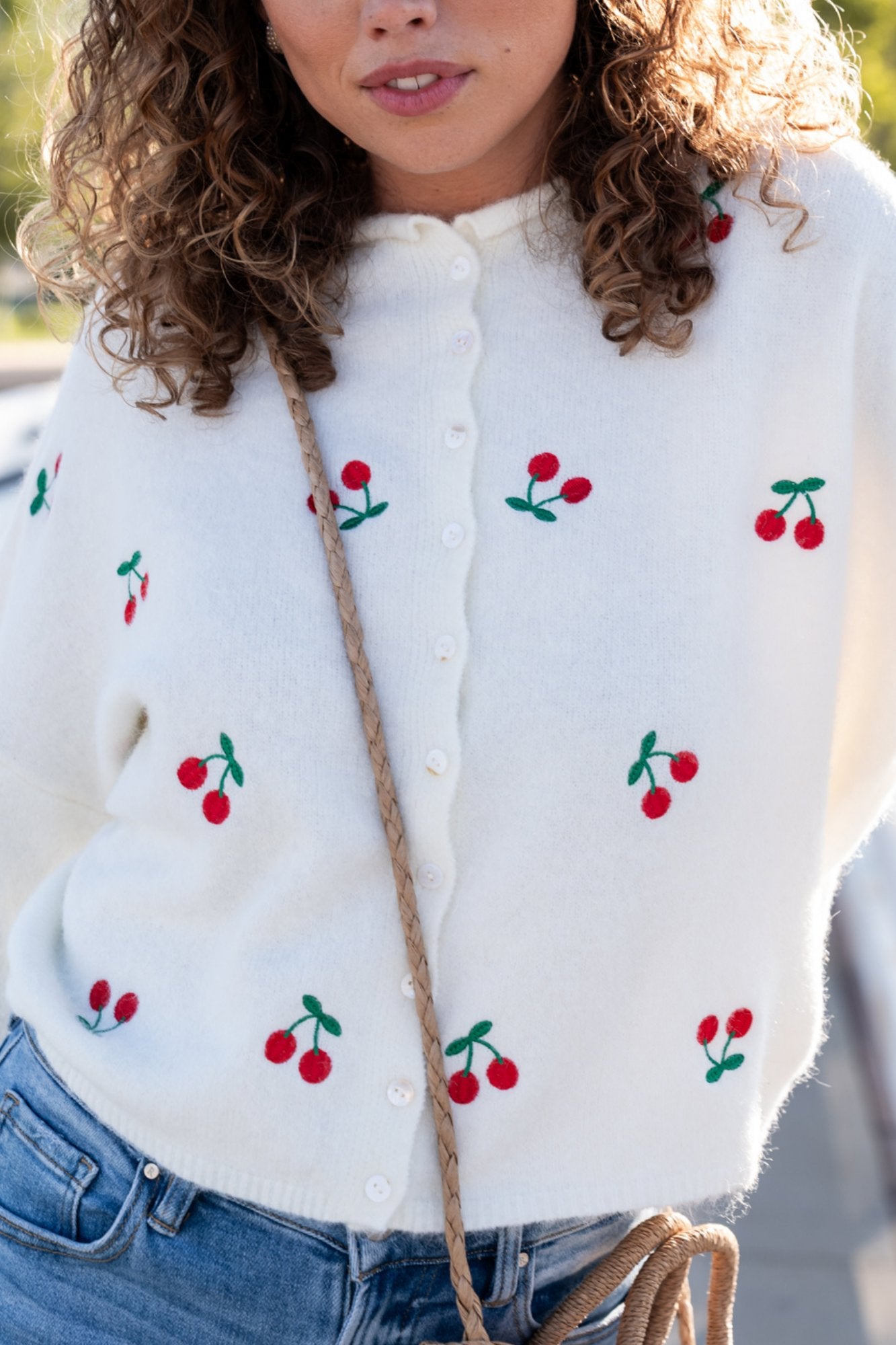 Evanston Cardigan in Cream Cherries Clothing Holley Girl 
