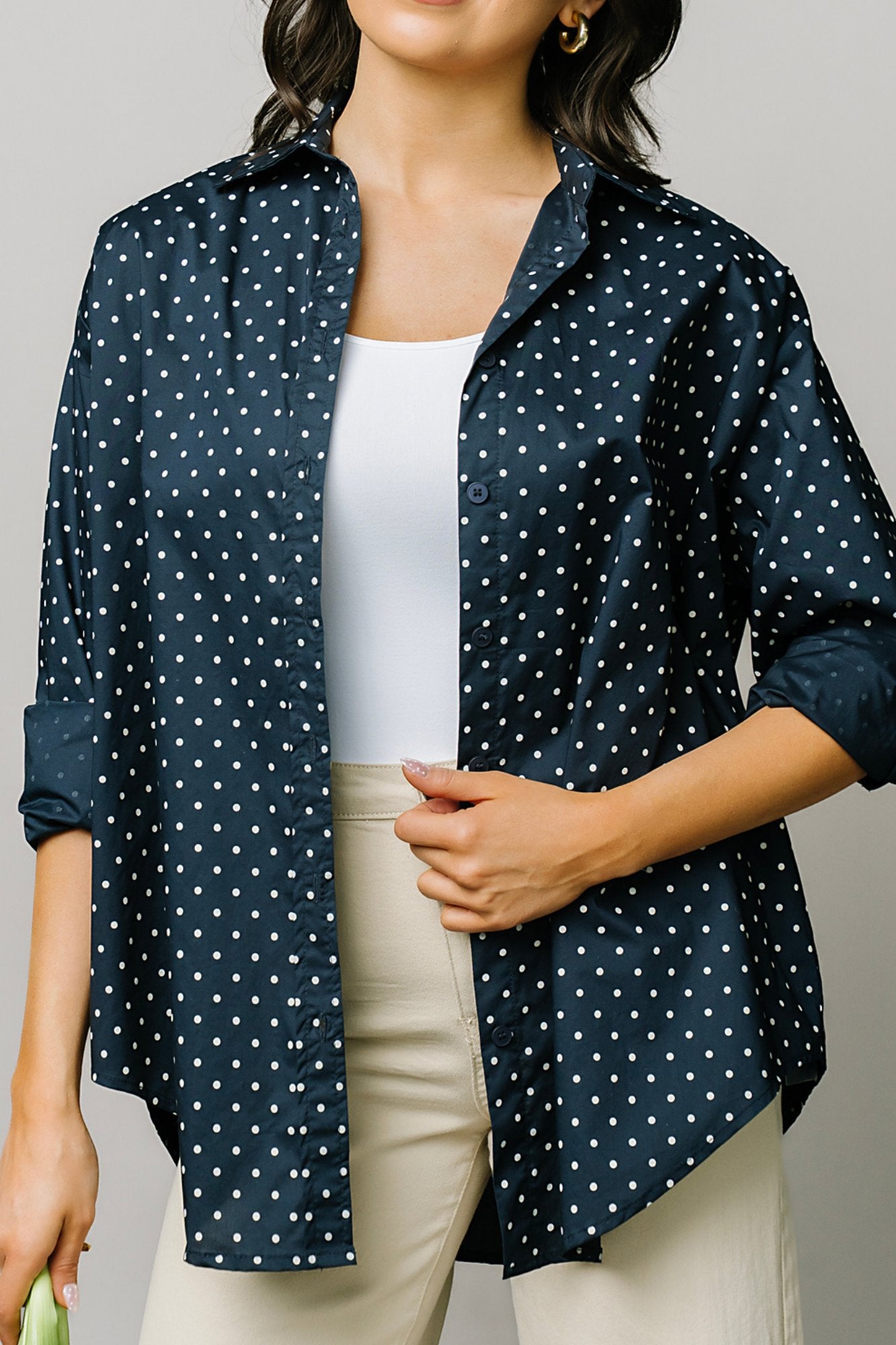 Polka Dot Button Up in Navy Clothing Holley Girl 