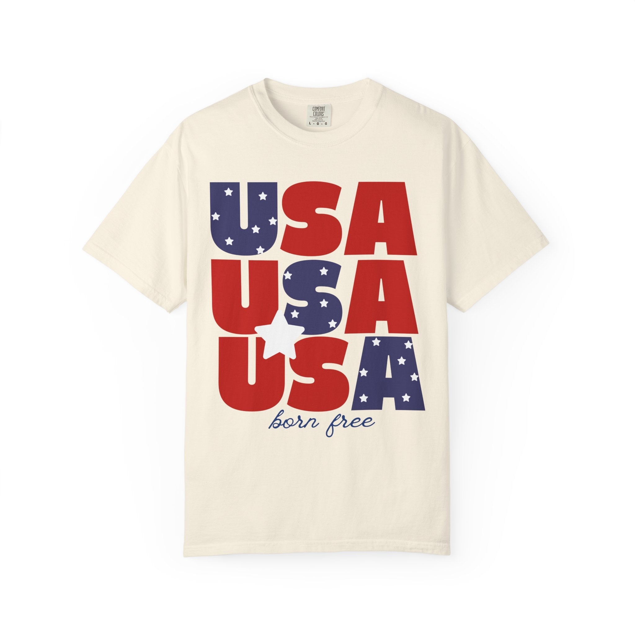 USA Born Free T-Shirt — Patriotic Red White Blue Tee T-Shirt Holley Girl 
