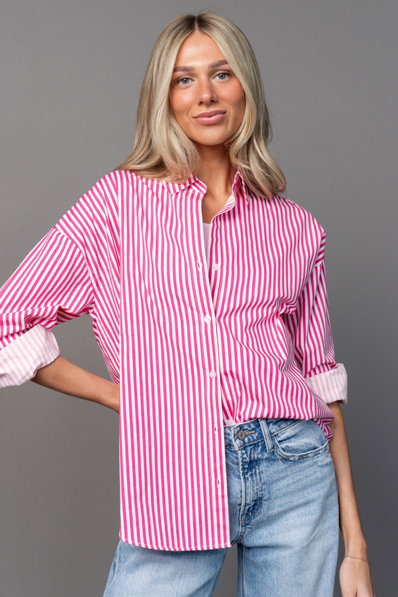 Smooth Sailing Button Up in Pink Clothing Holley Girl 