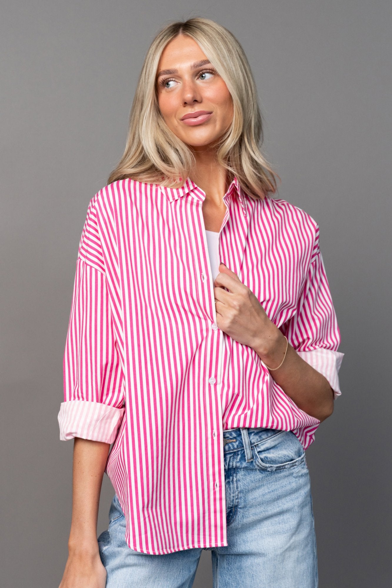 Smooth Sailing Button Up in Pink Clothing Holley Girl 