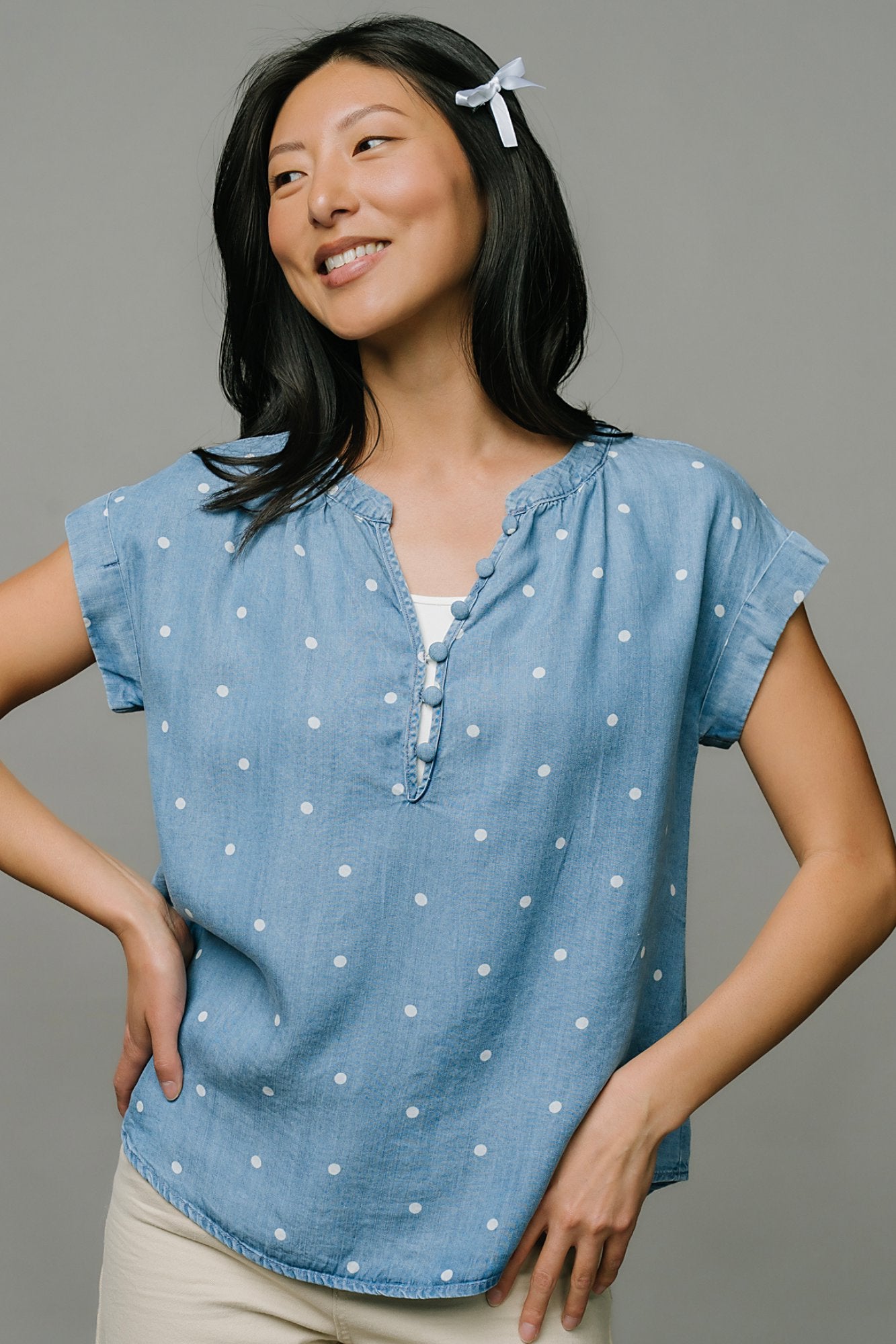 Chambray Chic Blouse Clothing Holley Girl 