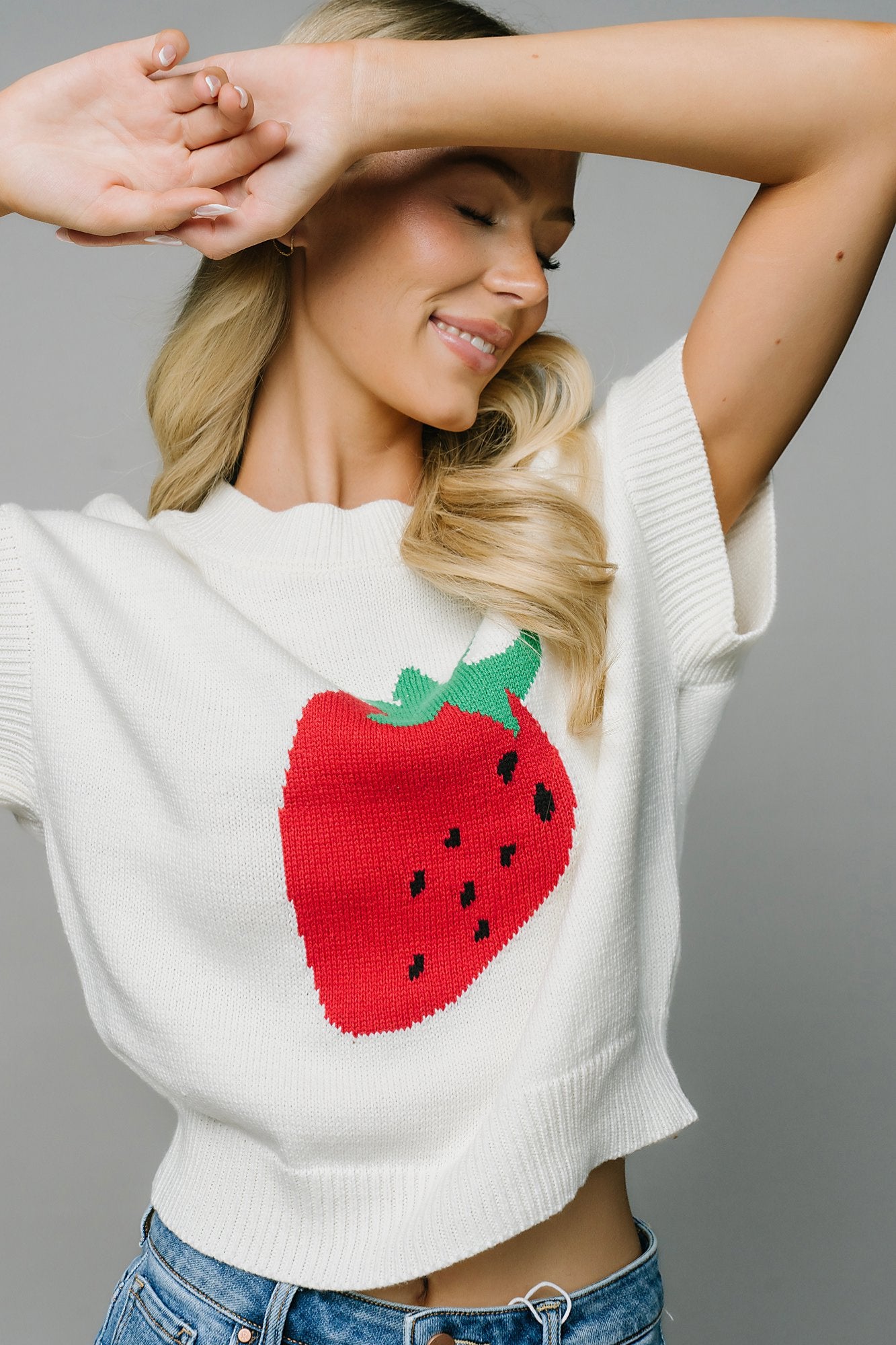 Strawberry Season Knit in Ivory Clothing Holley Girl 