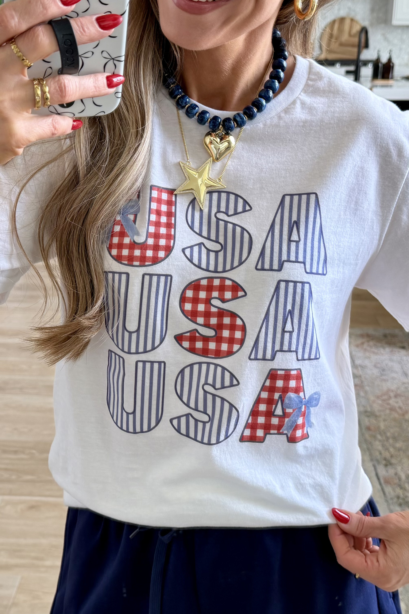 USA Gingham and Stripes Graphic Tee