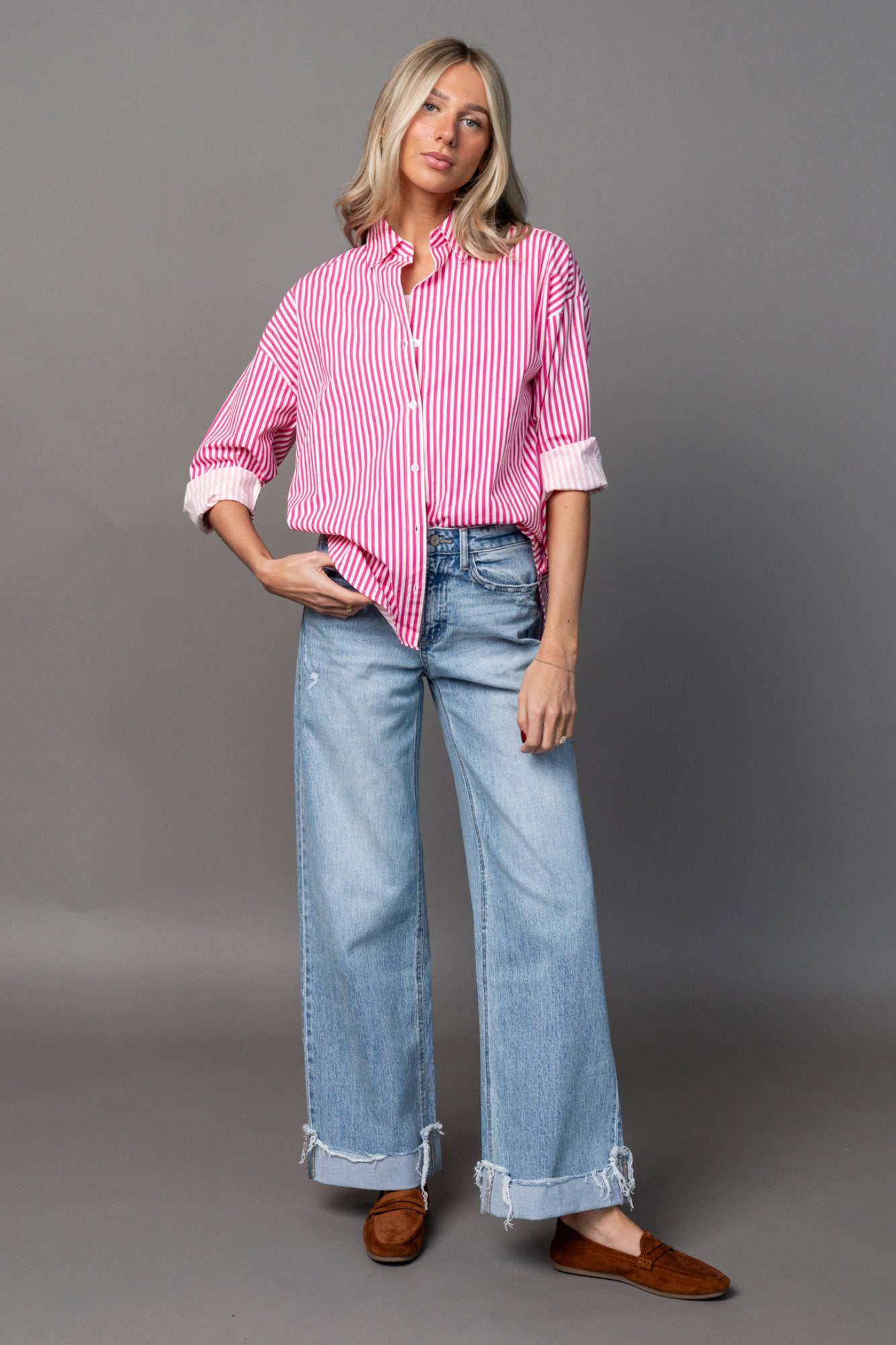 Smooth Sailing Button Up in Pink Clothing Holley Girl 