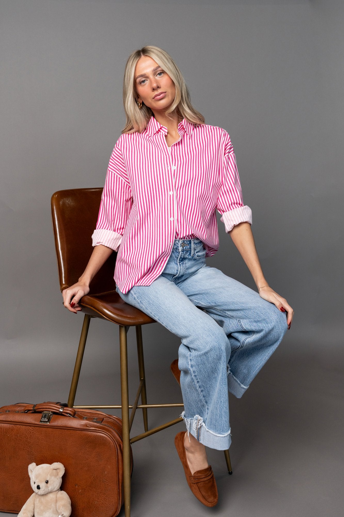 Smooth Sailing Button Up in Pink Clothing Holley Girl 