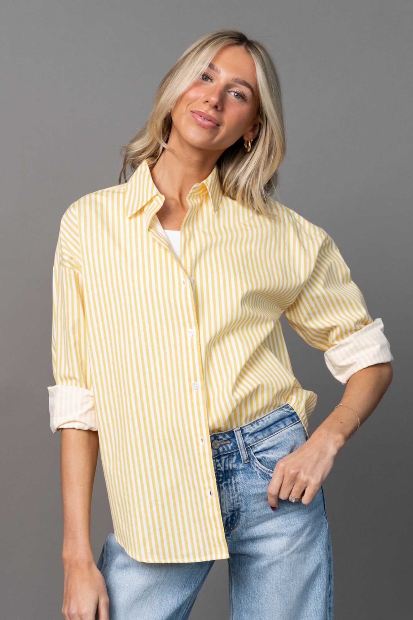 Smooth Sailing Button Up in Yellow Clothing Holley Girl 