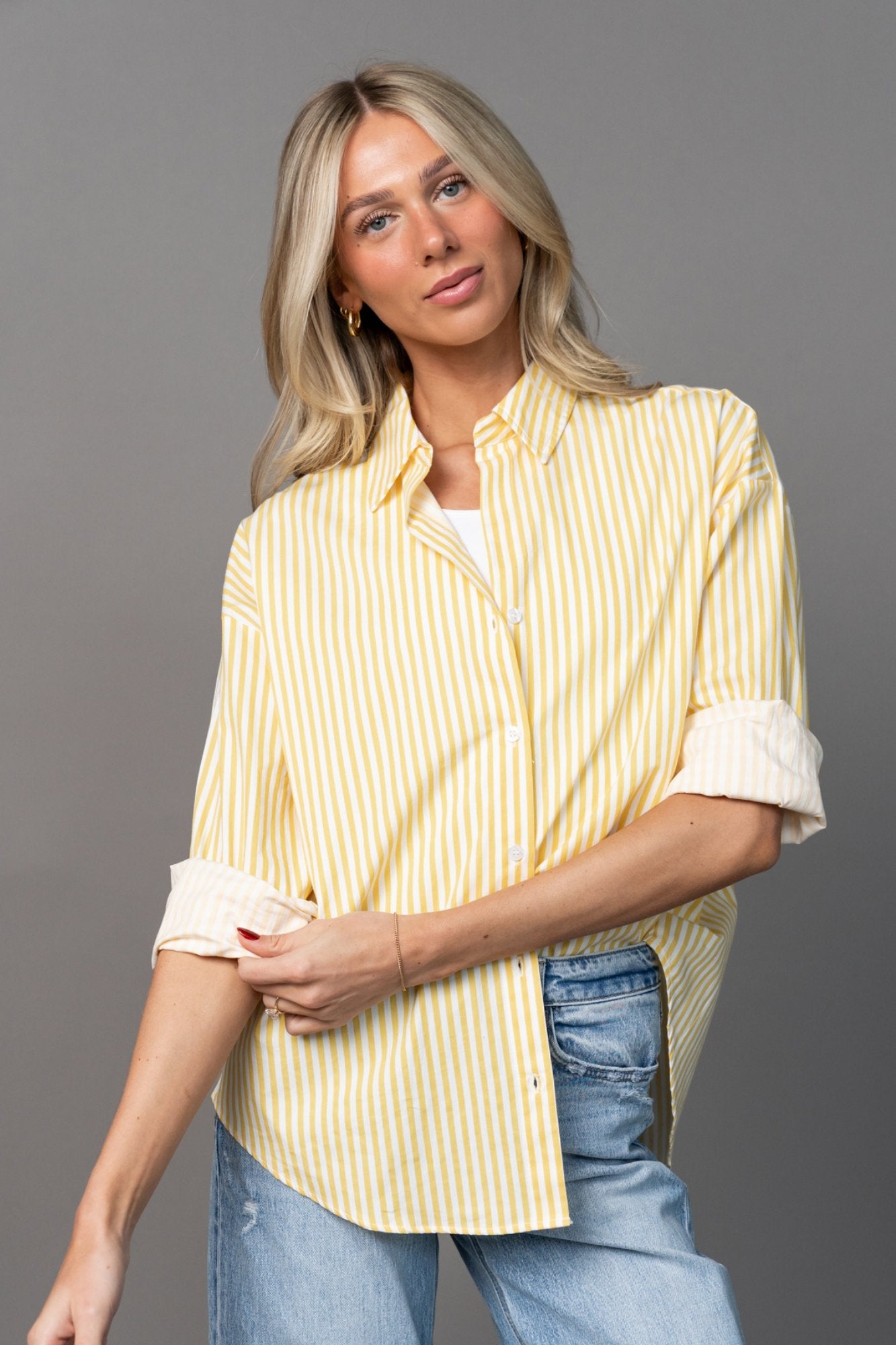 Smooth Sailing Button Up in Yellow Clothing Holley Girl 