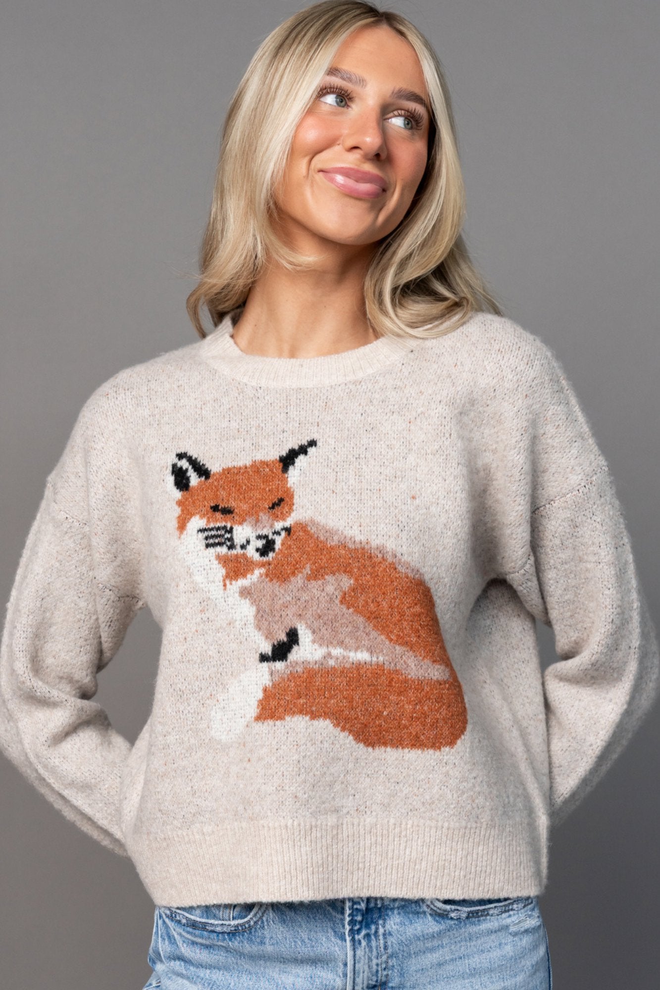 Woodland Fox Sweater in Oatmeal Clothing Holley Girl 