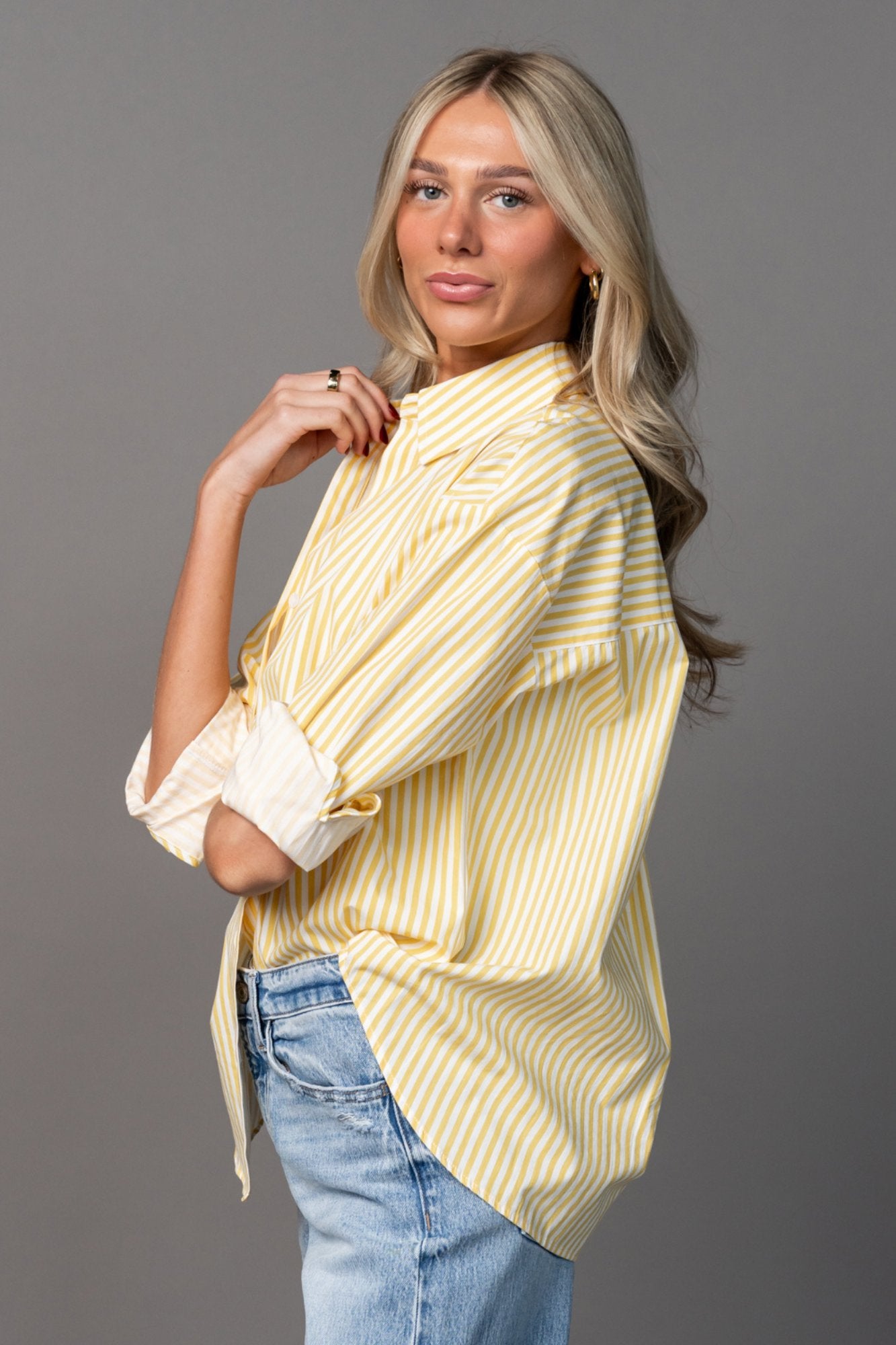 Smooth Sailing Button Up in Yellow Clothing Holley Girl 