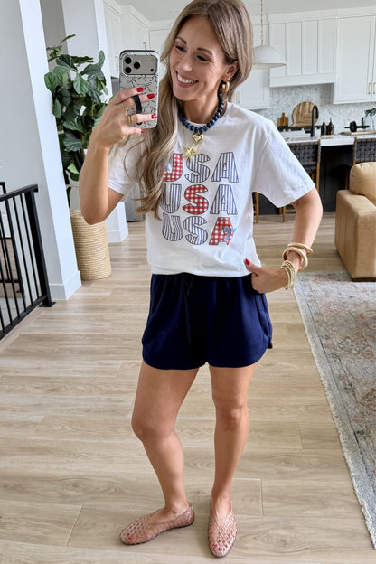 USA Gingham and Stripes Graphic Tee T-Shirt Holley Girl 