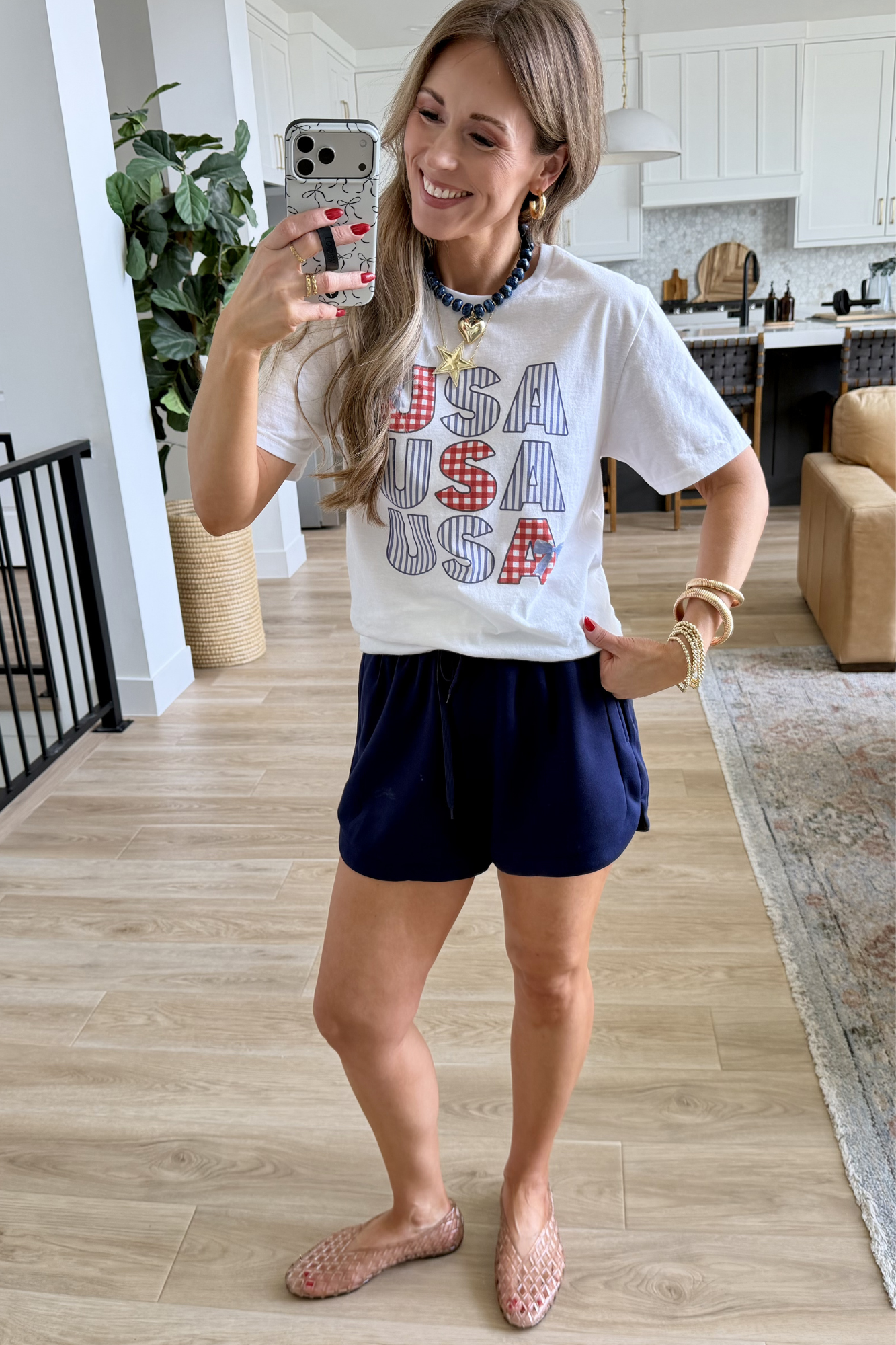 USA Gingham and Stripes Graphic Tee