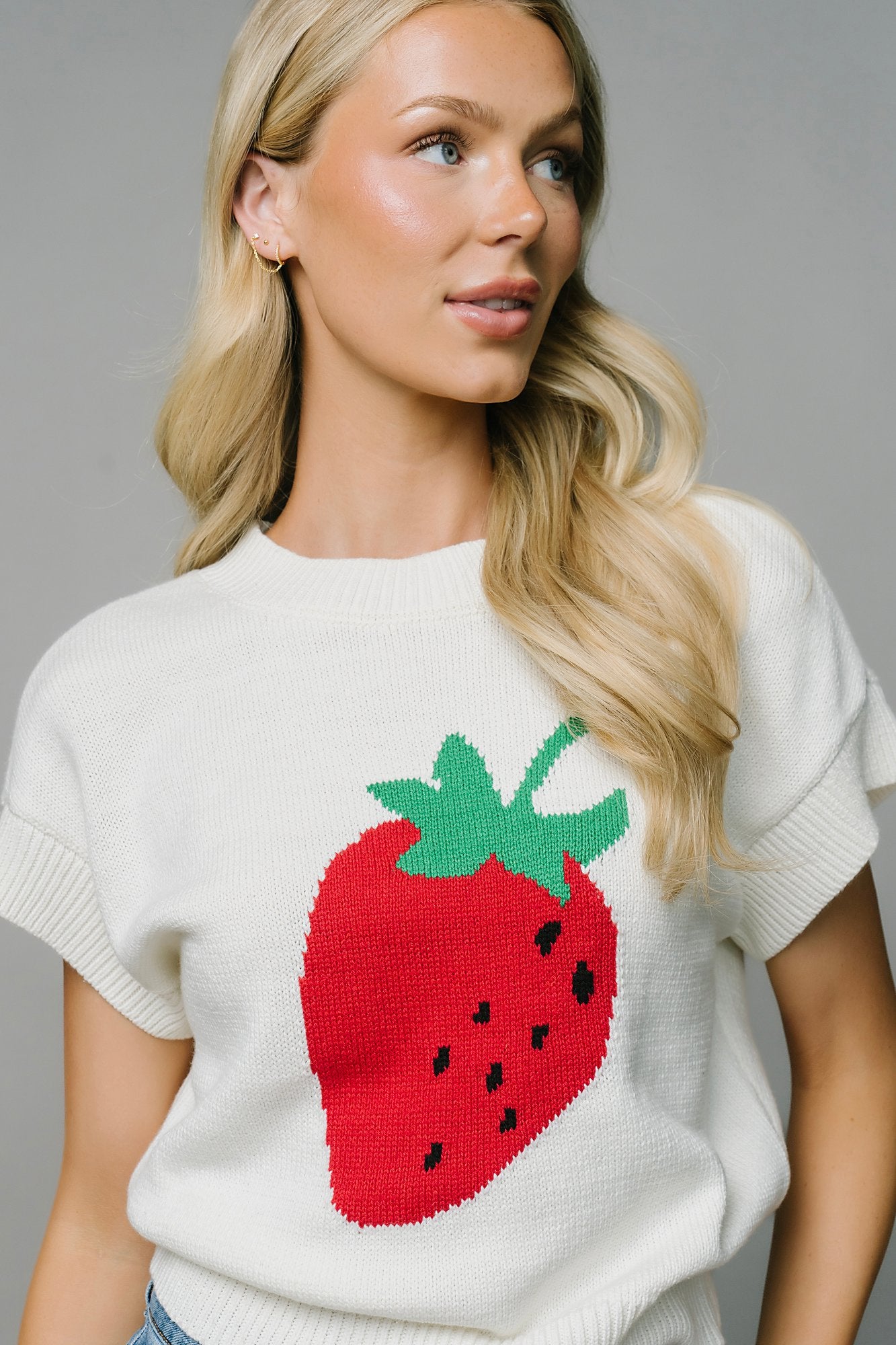 Strawberry Season Knit in Ivory Clothing Holley Girl 