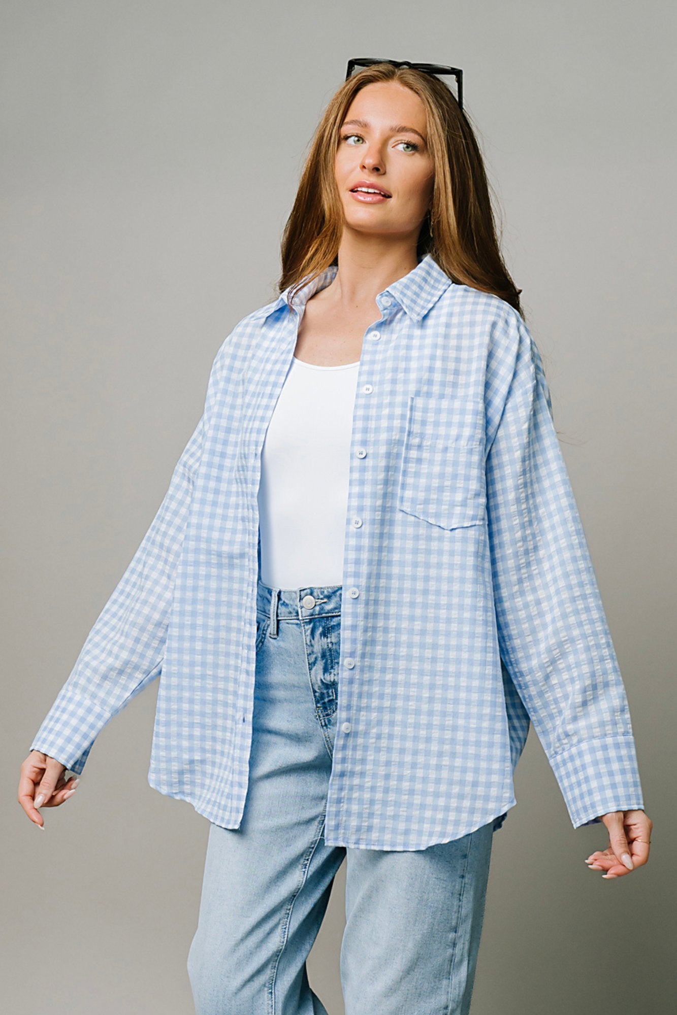 Pomodoro Button Up in Sky Clothing Holley Girl 