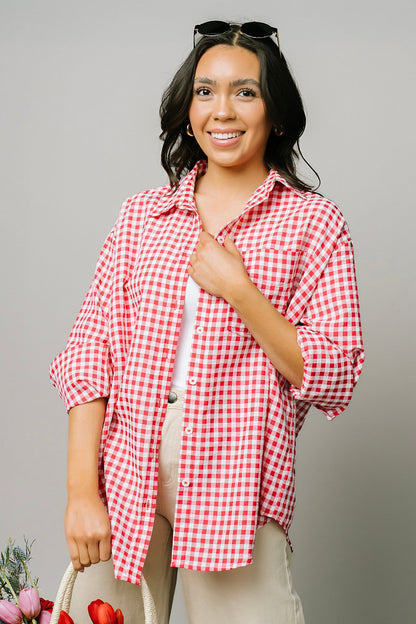 Pomodoro Button Up in Ruby Clothing Holley Girl 