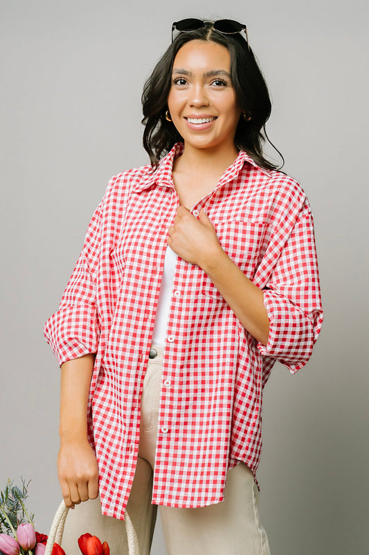 Pomodoro Button Up in Ruby Clothing Holley Girl 