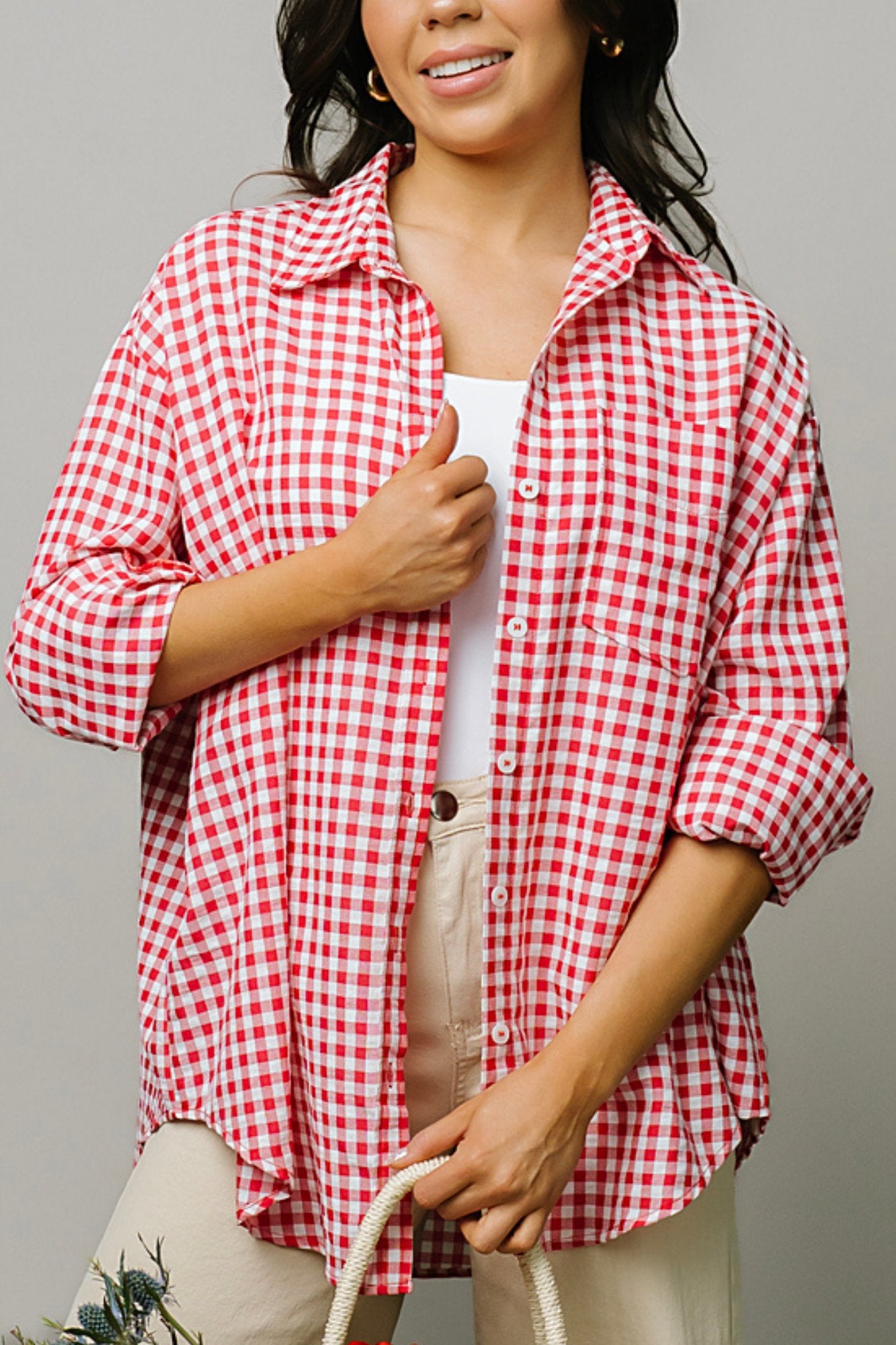 Pomodoro Button Up in Ruby Clothing Holley Girl 